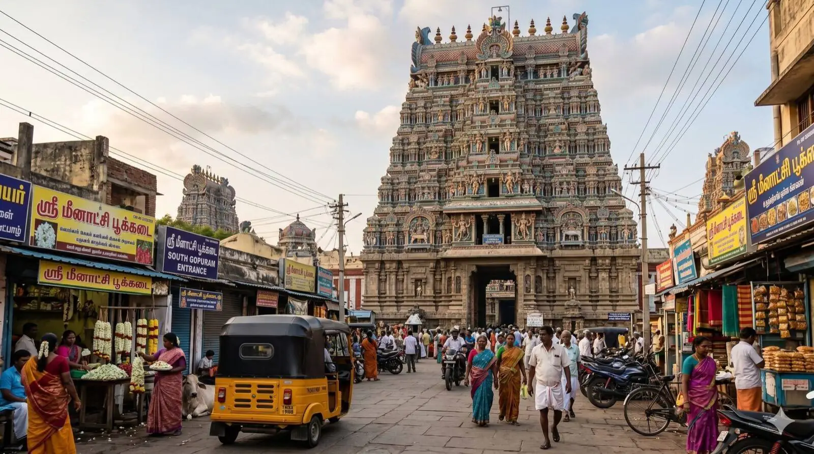 The gopuram towers of the Meenakshi Amman Temple, Madurai